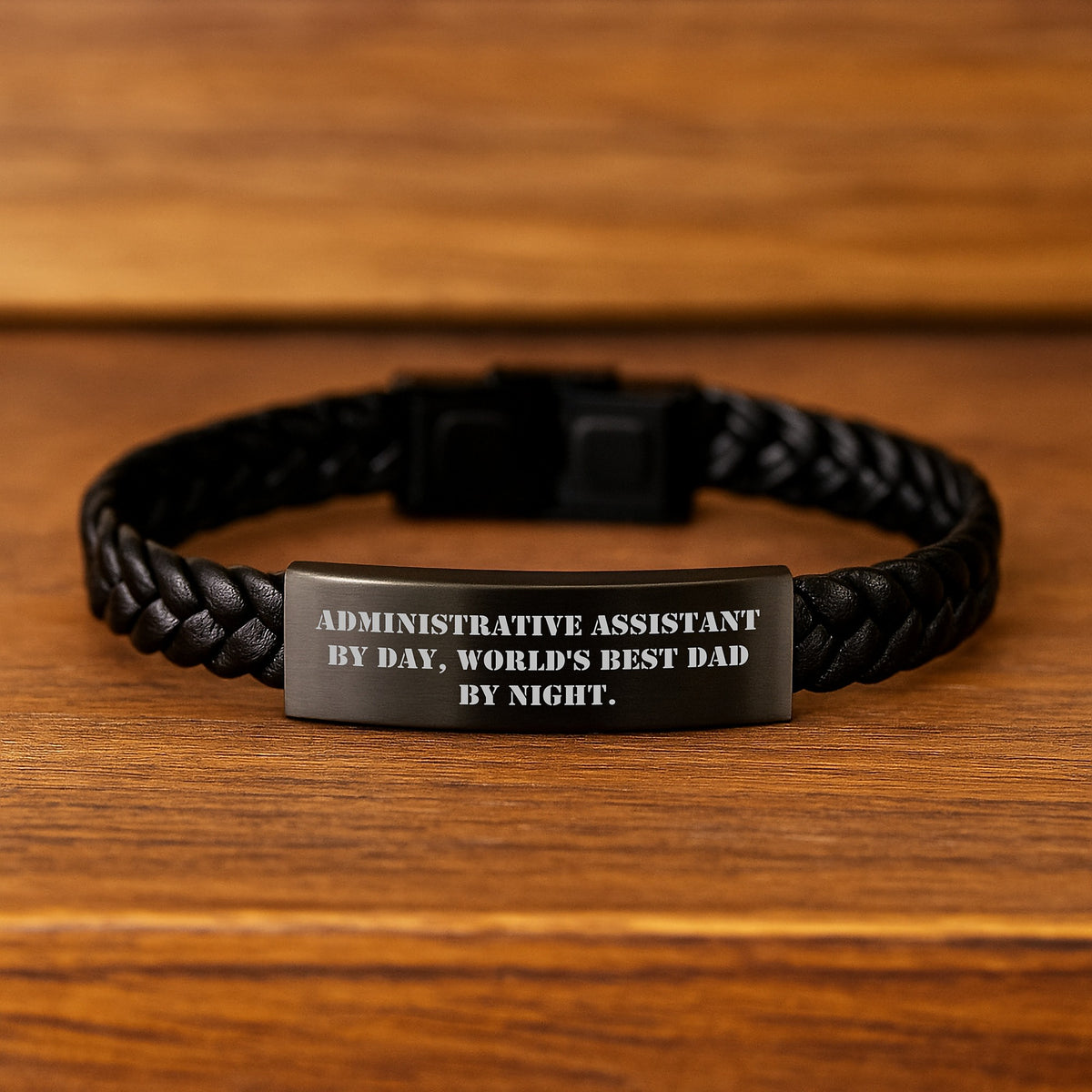 Administrative Assistant Gifts for Men, Funny Interlaced Leather Bracelet - Gifts from Men for Administrative Assistant By Day, World's Best Dad By Night. - Image 2