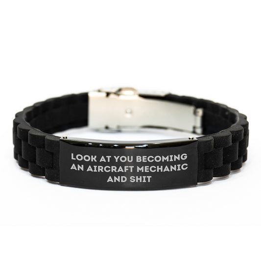 Aircraft Mechanic Funny Valentine's Gift, Glide lock Clasp Bracelet for Him, Gifts from Friends to a Man Becoming 'An Aircraft Mechanic and Shit' - Image 1